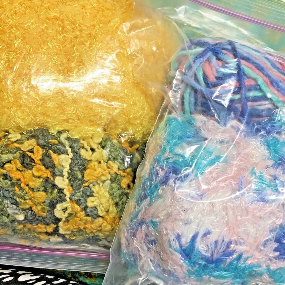 Lot of 4 Full skeins of Yarn - unknown fibers, suitable for 2 scarves